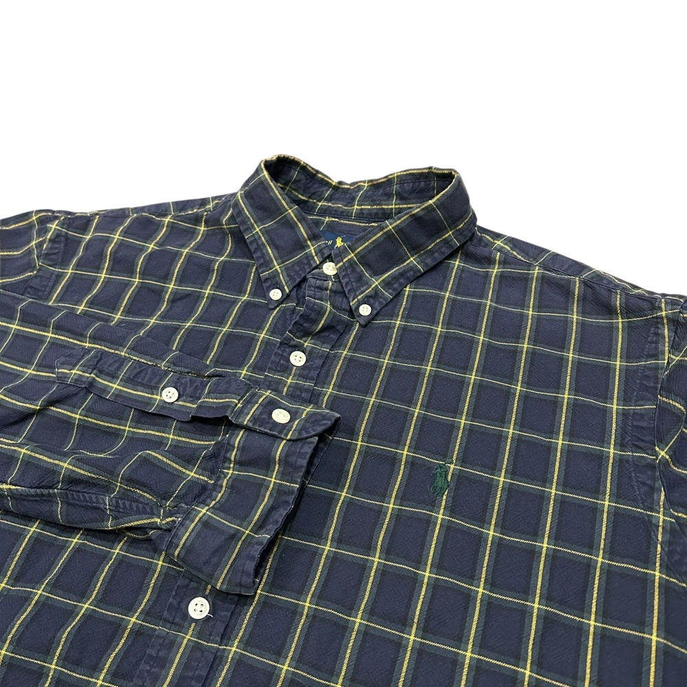 Ralph Lauren Men's Plaid Button Down Shirt XL Cotton‎ Green Yellow Navy Pony